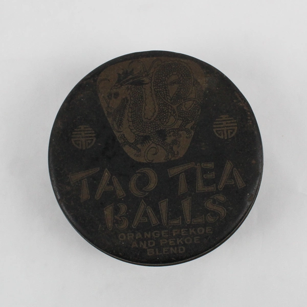 Vintage Tao Tea Balls Round Empty Tin 3-3/4"