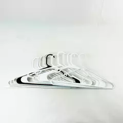 Lot of 11 White Black Plastic Clothes Hangers Used, Durable, Closet