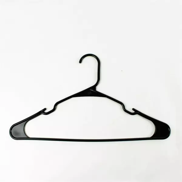Lot of 11 White Black Plastic Clothes Hangers Used, Durable, Closet