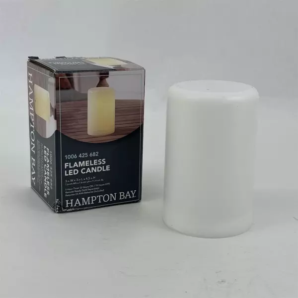 Hampton Bay Flameless LED Candle White 3"W x 3"L x 4.5"H 1006425682
