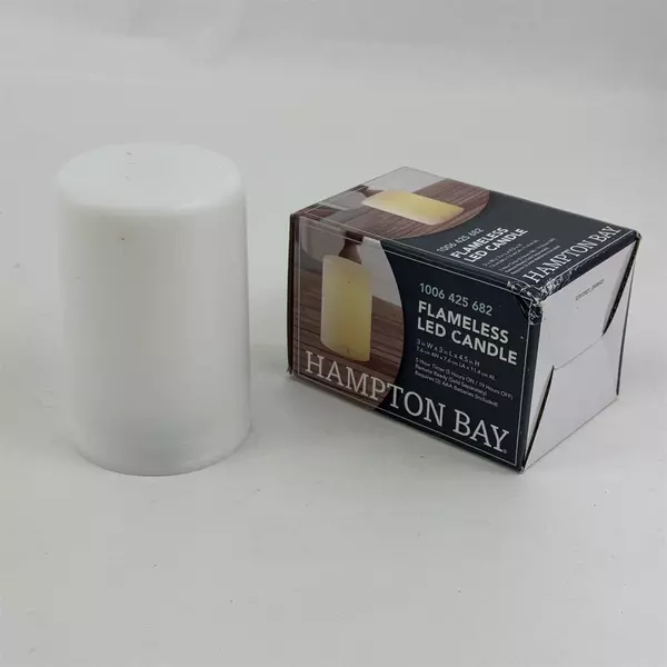 Hampton Bay Flameless LED Candle White 3"W x 3"L x 4.5"H 1006425682