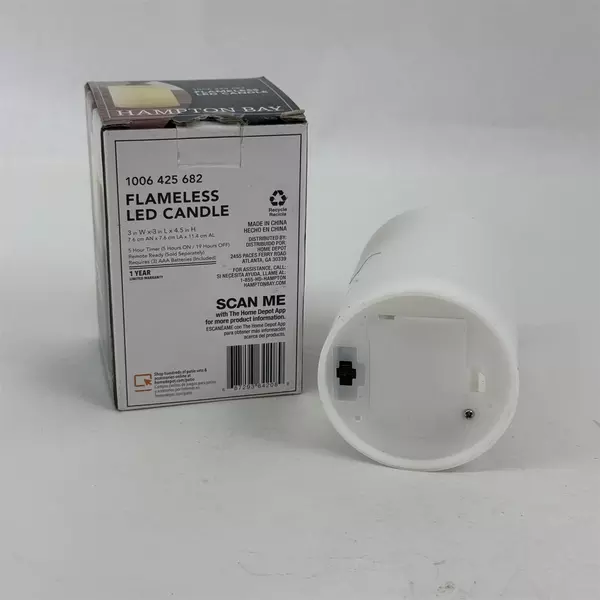 Hampton Bay Flameless LED Candle White 3"W x 3"L x 4.5"H 1006425682