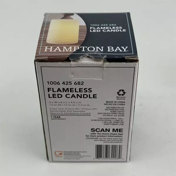 Hampton Bay Flameless LED Candle White 3"W x 3"L x 4.5"H 1006425682