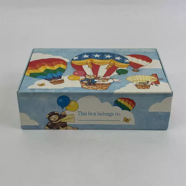 Vintage General Box Co. Pencil Box Hot Air Balloons Teddy Bears USA