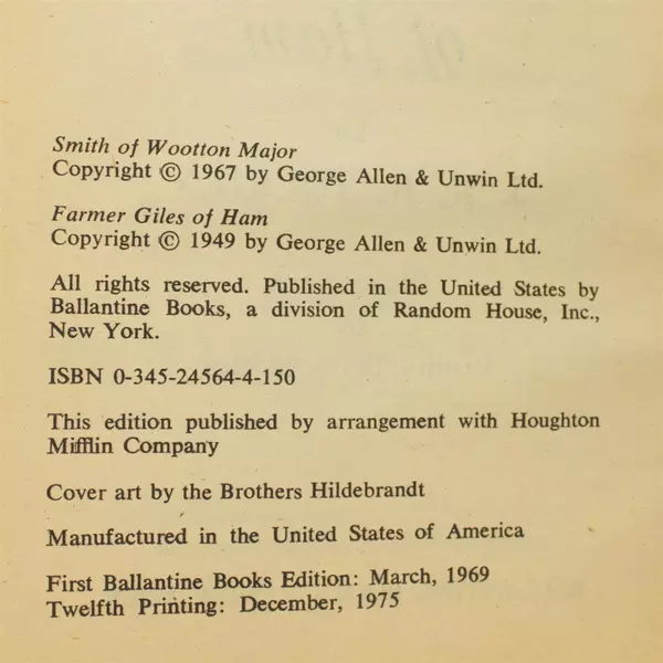Smith of Wootton Major & Farmer Giles of Ham By J.R.R. Tolkien PB 1975
