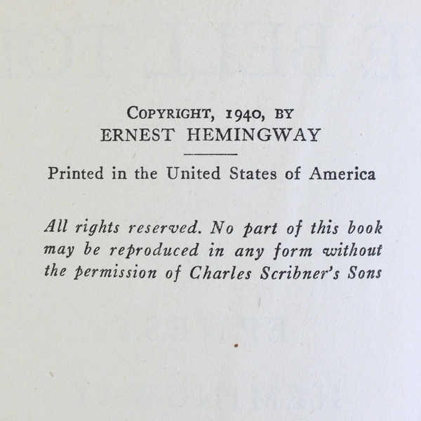 For Whom the Bell Tolls by Ernest Hemingway 1940 First Edition Hardcover