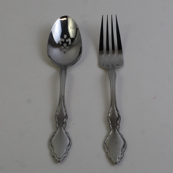 Lot Of 2 Oneida Silver OHS5429 (Stainless) Flatware Serving Set (Spoon & Fork)