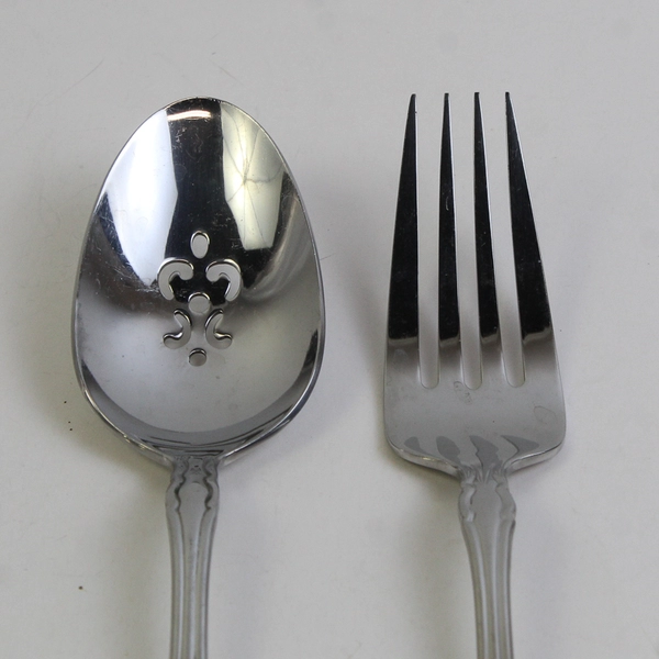 Lot Of 2 Oneida Silver OHS5429 (Stainless) Flatware Serving Set (Spoon & Fork)