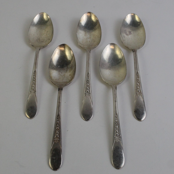 Lot Of 5 WM Rodgers IS Overlaid Flatware Serving Spoons 8.75" Long