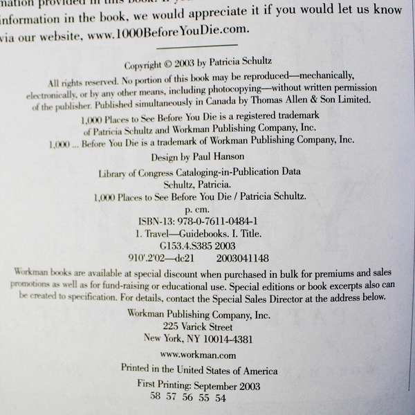 1000 Places To See Before You Die by Patricia Schultz 2003 Paperback