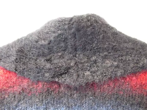 Vintage Women's Large Coat Blue Black Red Fuzzy Knit Crochet Buttons Collar