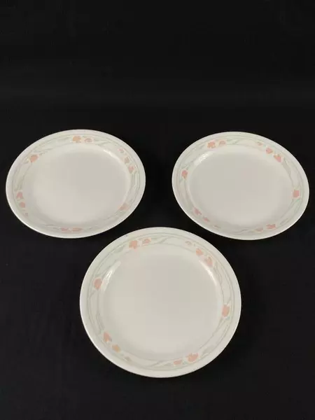 Lot of 3 Corelle Peach Garland Discontinued Floral Bread Dessert Plates 7"
