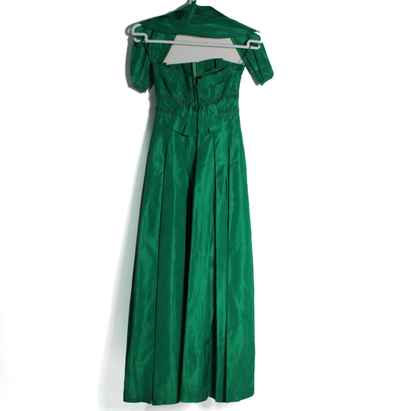 Vintage Handmade Strapless Maxi Prom Dress Formal Emerald Green With Sash 