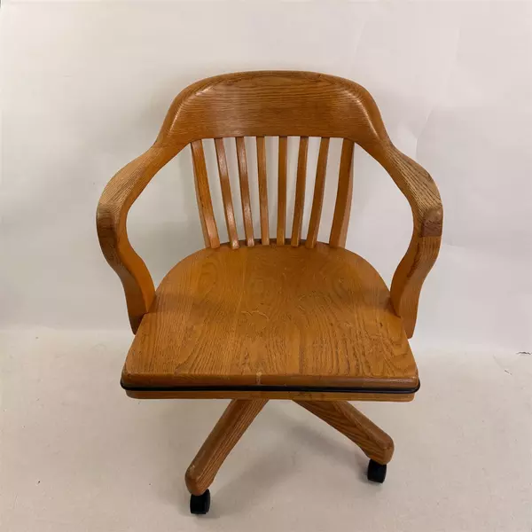 Vintage Solid Wood Bankers Swivel Desk Armchair w/ Replaced Casters