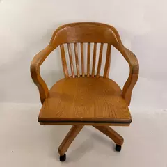 Vintage Solid Wood Bankers Swivel Desk Armchair w/ Replaced Casters