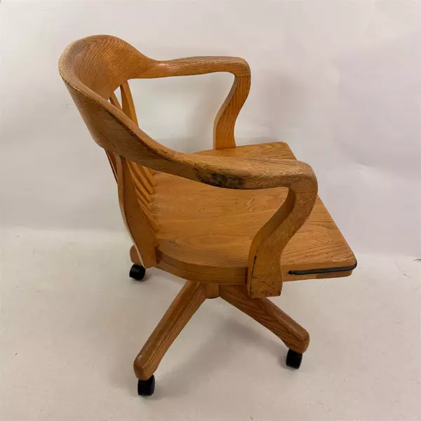 Vintage Solid Wood Bankers Swivel Desk Armchair w/ Replaced Casters