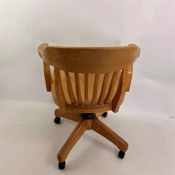 Vintage Solid Wood Bankers Swivel Desk Armchair w/ Replaced Casters
