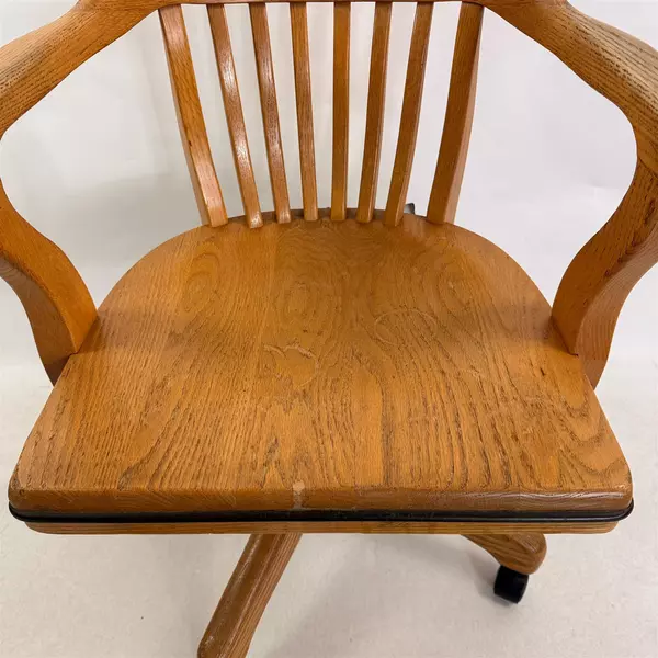 Vintage Solid Wood Bankers Swivel Desk Armchair w/ Replaced Casters