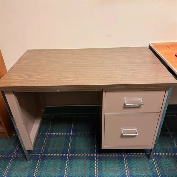 Brown Metal Wood Top Office Anti-Tip Lock Tanker Desk