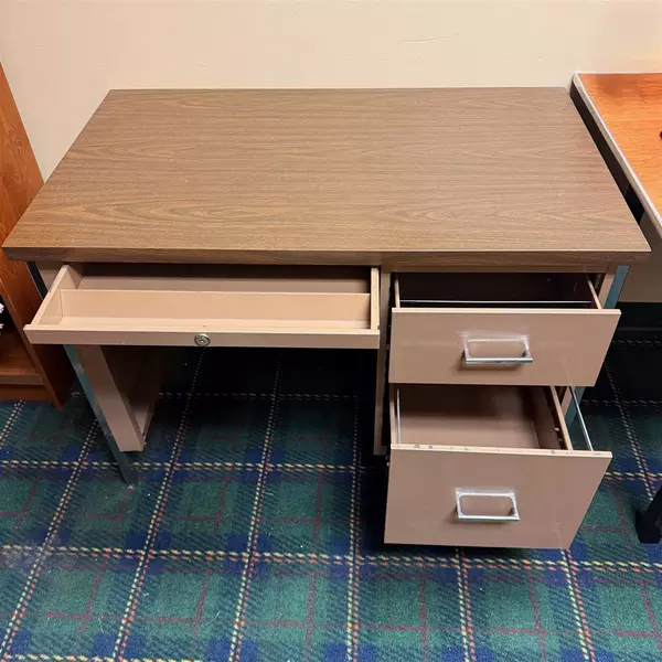 Brown Metal Wood Top Office Anti-Tip Lock Tanker Desk