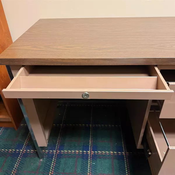 Brown Metal Wood Top Office Anti-Tip Lock Tanker Desk