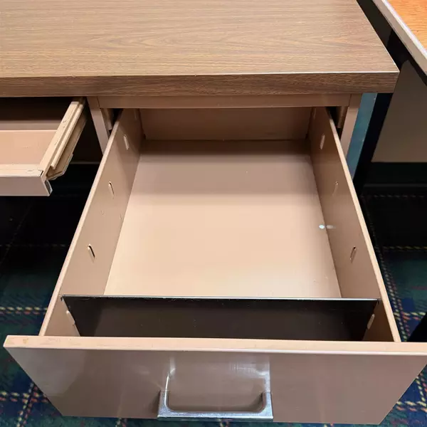 Brown Metal Wood Top Office Anti-Tip Lock Tanker Desk