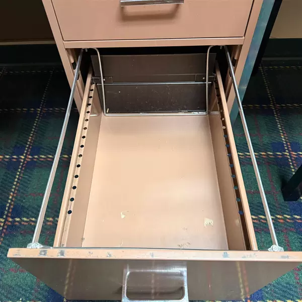 Brown Metal Wood Top Office Anti-Tip Lock Tanker Desk