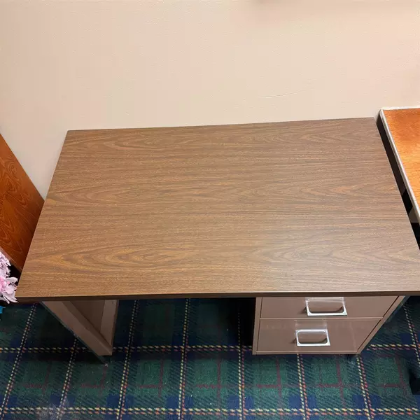 Brown Metal Wood Top Office Anti-Tip Lock Tanker Desk