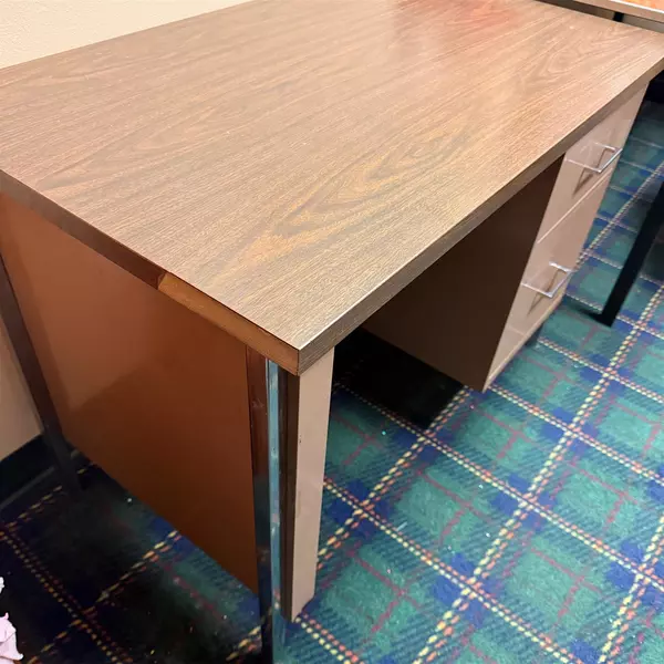 Brown Metal Wood Top Office Anti-Tip Lock Tanker Desk