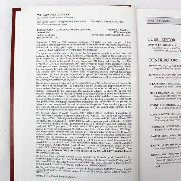 The Surgical Clinics of North America October 2001 81:5 Obesity Surgery Saunders