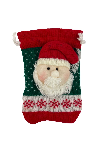 Lot of 3 Holiday Knit Wine Gift Bags Santa Snowman Geometric Design Xmas