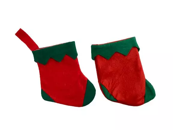 Lot of 7 Vintage Mini Christmas Stockings Red Green White Fuzzy Felt Decorations