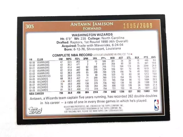 Antawn Jamison 2009 Topps Basketball Card #1694/2009 NBA Collectible