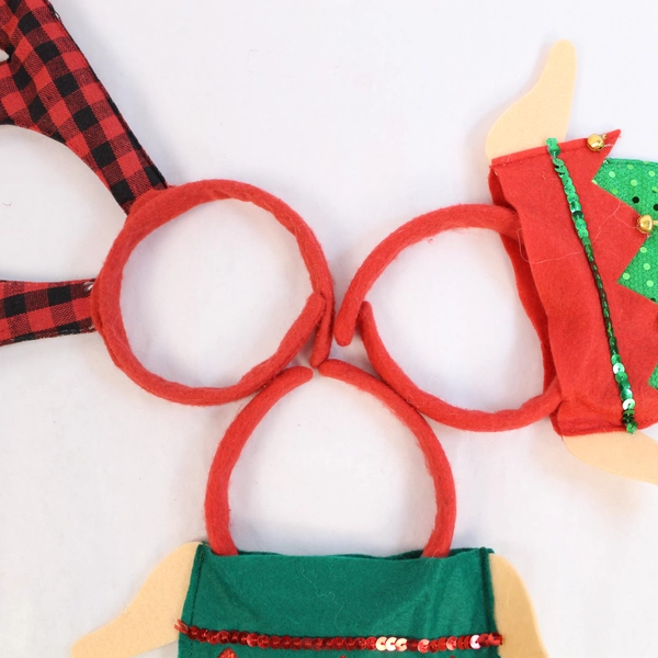 Lot of 3 Christmas Headbands - 2 Elf & 1 Reindeer Costume Accessories