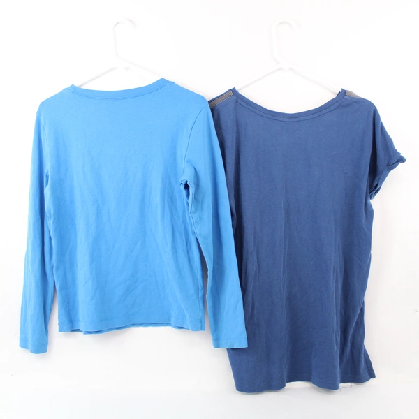 Chico's Tops Lot of 2 Women's Size 1 Blue Short & Long Sleeve Shirts