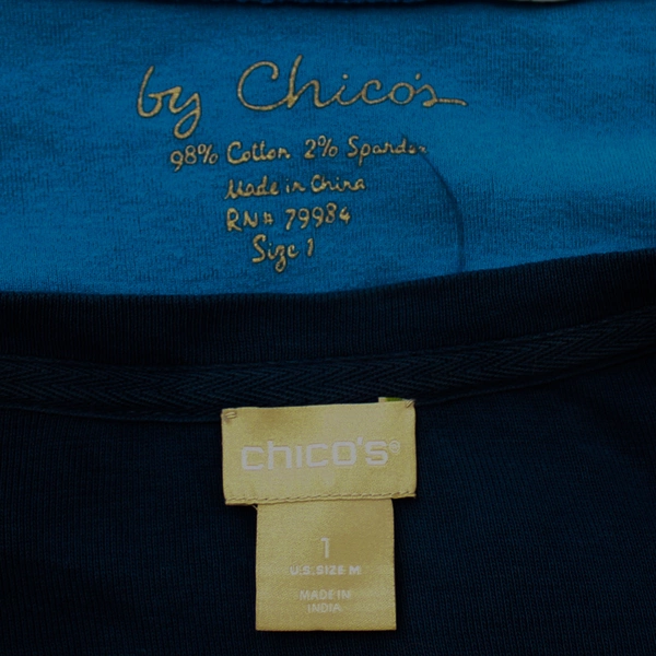 Chico's Tops Lot of 2 Women's Size 1 Blue Short & Long Sleeve Shirts