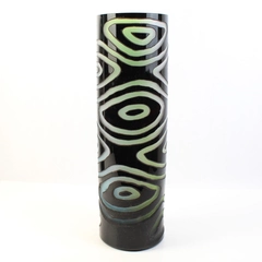 Large Black Glass Vase With Gray Swirls 16"