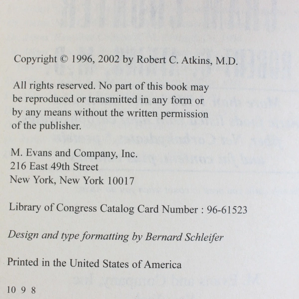 Dr Atkins' New Carbohydrate Gram Counter Robert C Atkins 2002 PB Updated