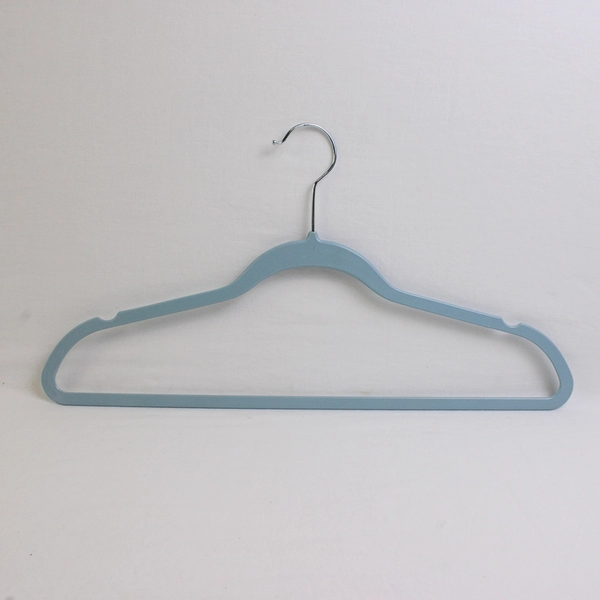 Lot of 10 Thin Blue Plastic Traditional Hangers w/ Notches Metal Hooks