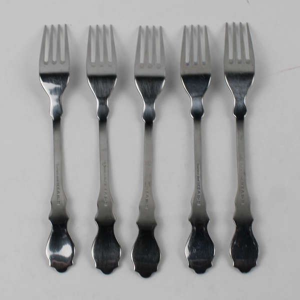 Lot of 5 Ikea Stainless Flatware Dinner Forks Unknown Pattern 8" Hard to Find 