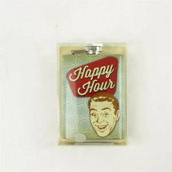 Vintage Wembley "Happy Hour" Stainless Steel 4 oz. Flask 