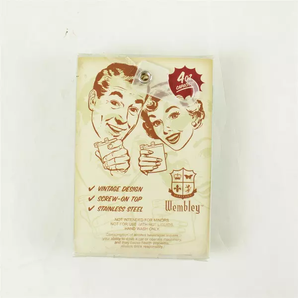 Vintage Wembley "Happy Hour" Stainless Steel 4 oz. Flask 