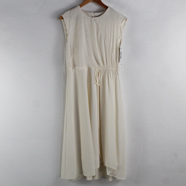 NWT DKNY Women’s 6 Cream Sleeveless Chiffon Draped Mid-Length Dress