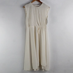 NWT DKNY Women’s 6 Cream Sleeveless Chiffon Draped Mid-Length Dress