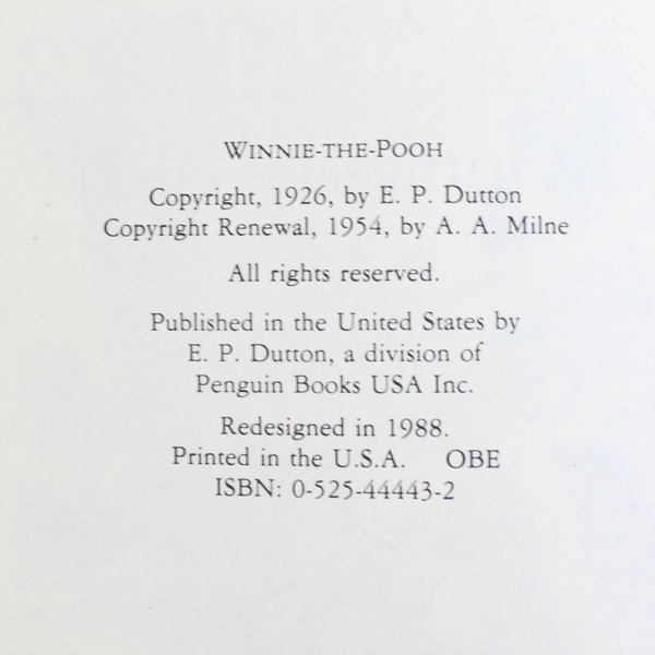 Vintage Winnie-The-Pooh Book with DJ, by A. A. Milne HC 1988 