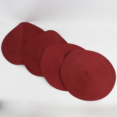 Set of 4 Burgundy Round  Woven  Table Placemats 15 Inches 