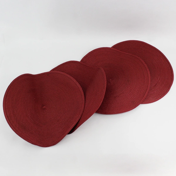 Set of 4 Burgundy Round  Woven  Table Placemats 15 Inches 