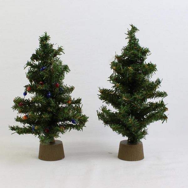 Lot of 2  Miniature Artificial Christmas Trees Plastic Base  10" Tall
