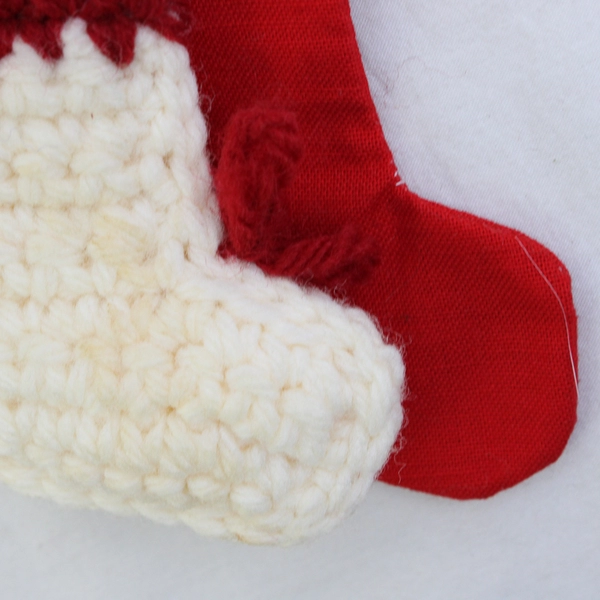 Lot of 2 Handmade Miniature Christmas Stocking Ornaments One Crocheted