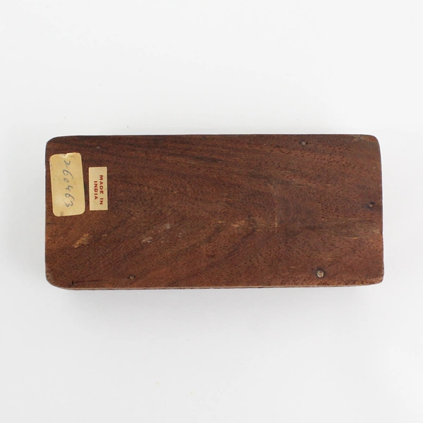 Small Hand Carved Wood Trinket Jewelry Box Floral Design India  5.25 x 2.25"